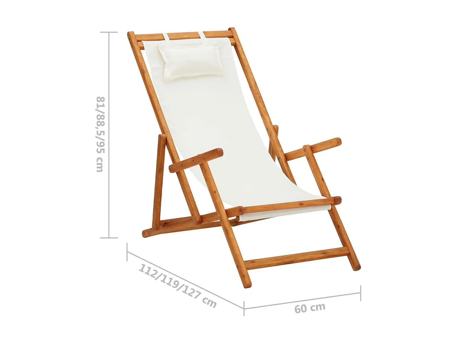 Chaise pliable de plage Bois d'eucalyptus solide et tissu Crème