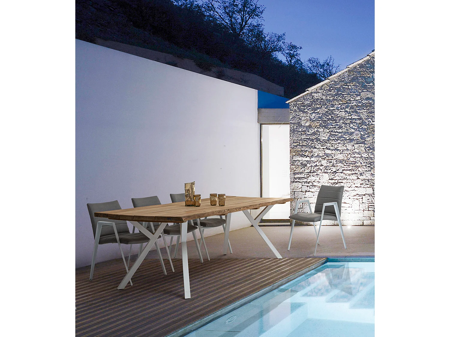 Fauteuil de jardin en aluminium blanc et gris Livya - Lot de 2