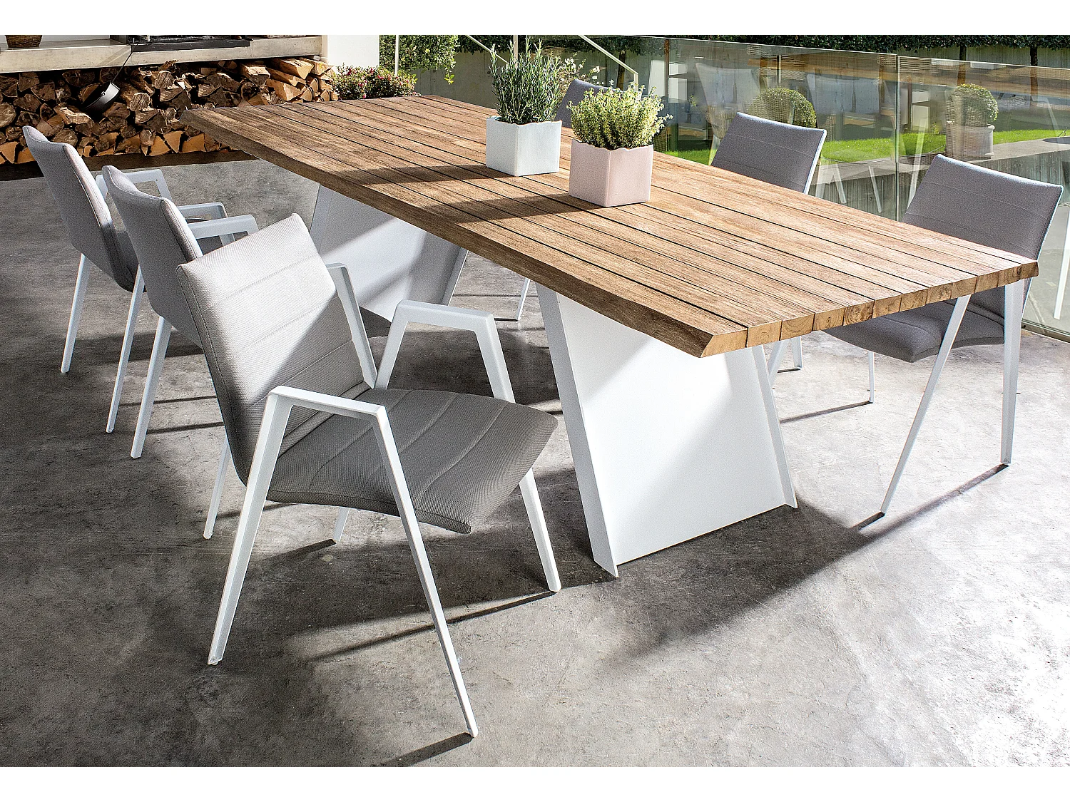 Fauteuil de jardin en aluminium blanc et gris Livya - Lot de 2