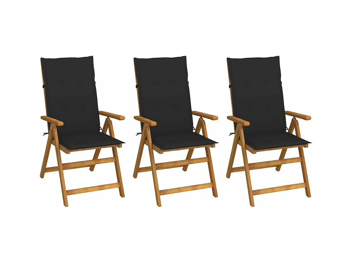 Chaises pliables de jardin 3 pcs avec coussins Bois d'acacia 4