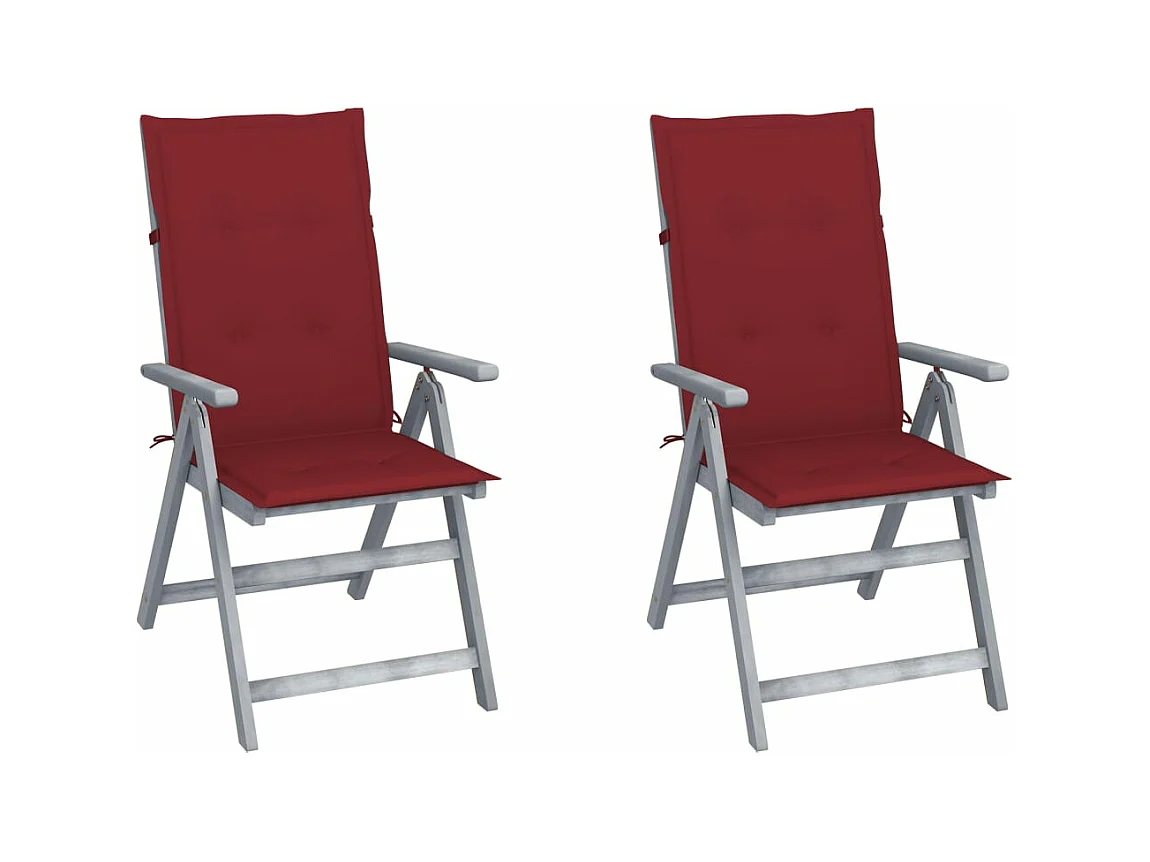 Chaises inclinables de jardin 2 pcs avec coussins Bois d'acacia 43