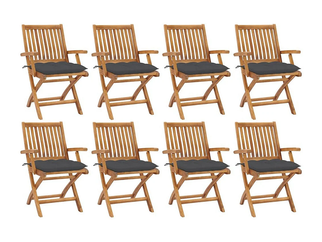 Chaises pliables de jardin avec coussins 8 pcs Teck solide 2