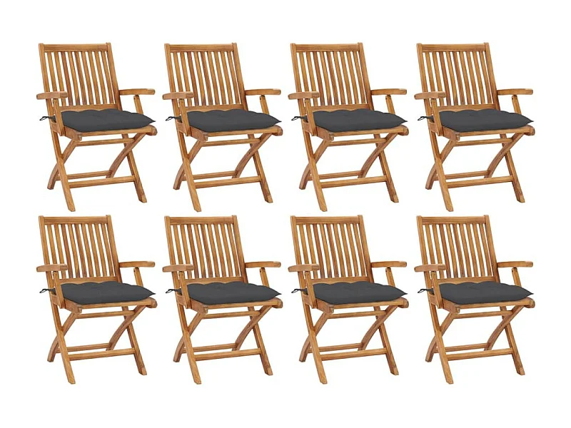 Chaises pliables de jardin avec coussins 8 pcs Teck solide 2