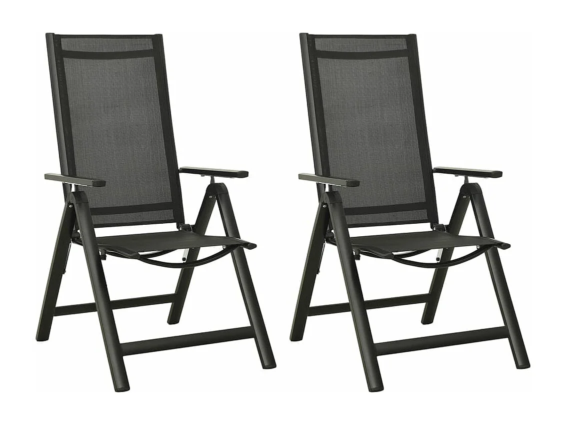 Chaises pliables de jardin 2 pcs Textilène et aluminium Noir 2