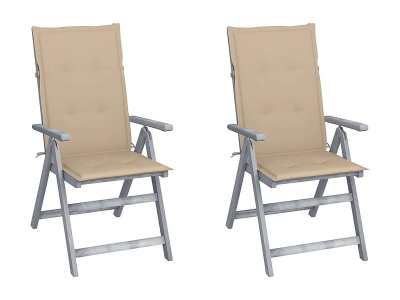 Chaises inclinables de jardin 2 pcs avec coussins taupe Bois d'acacia