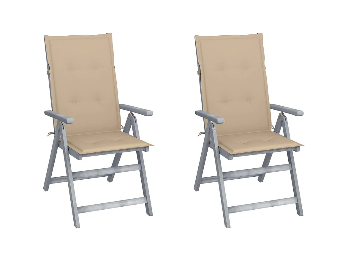 Chaises inclinables de jardin 2 pcs avec coussins taupe Bois d'acacia