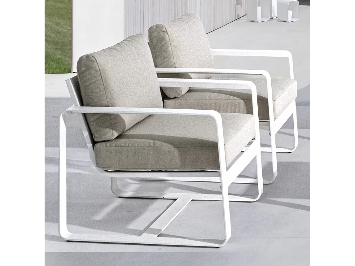 Fauteuil de jardin aluminium blanc avec coussin Masy - Lot de 2