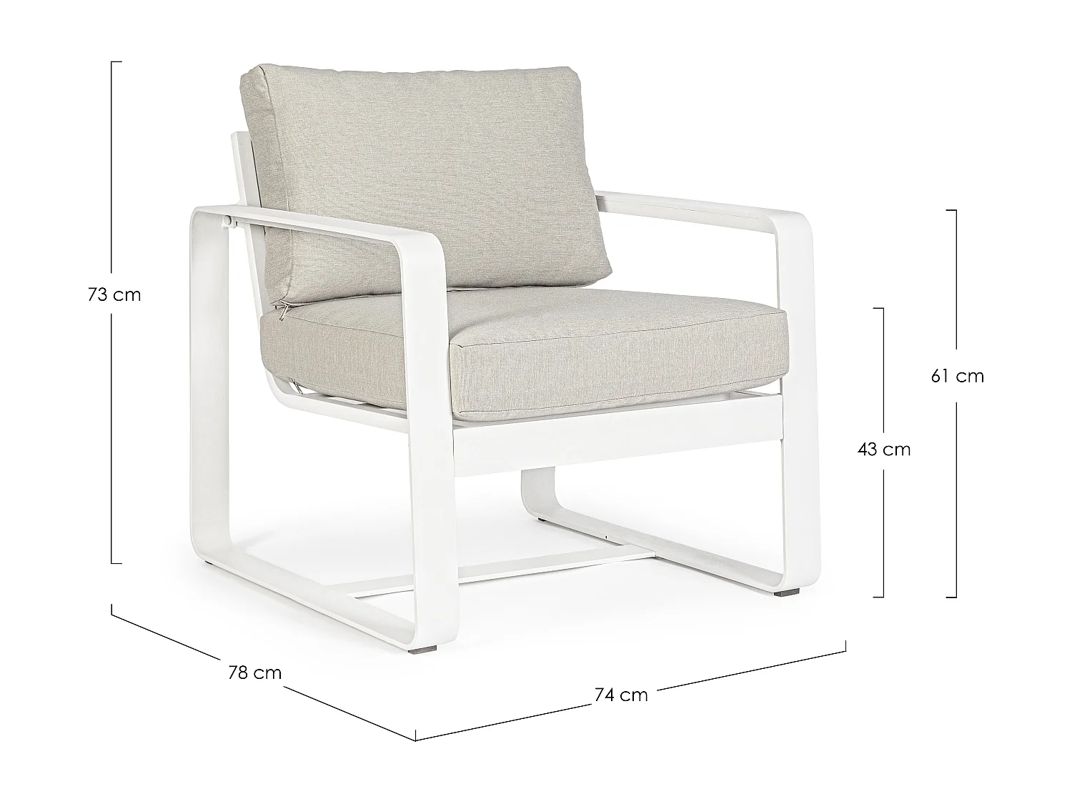 Fauteuil de jardin aluminium blanc avec coussin Masy - Lot de 2