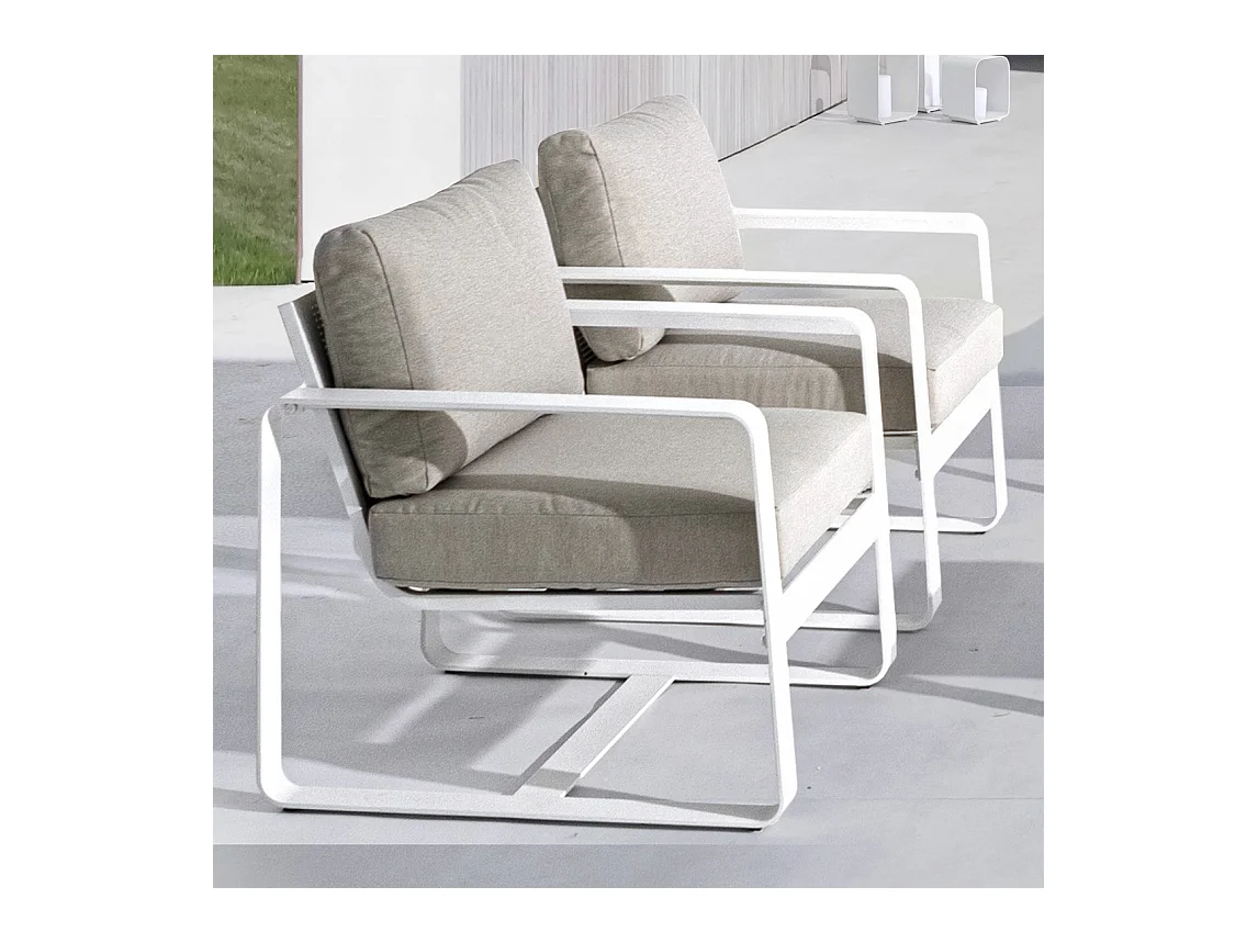 Witte aluminium tuinfauteuil met Masy kussen - Set van 2