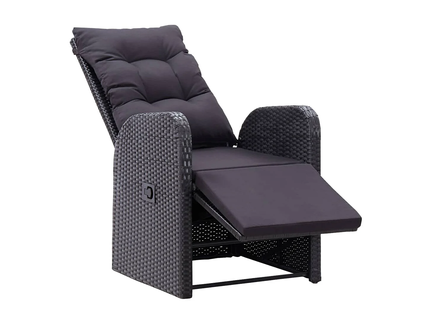 Chaise inclinable de jardin et coussin Résine tressée Noir