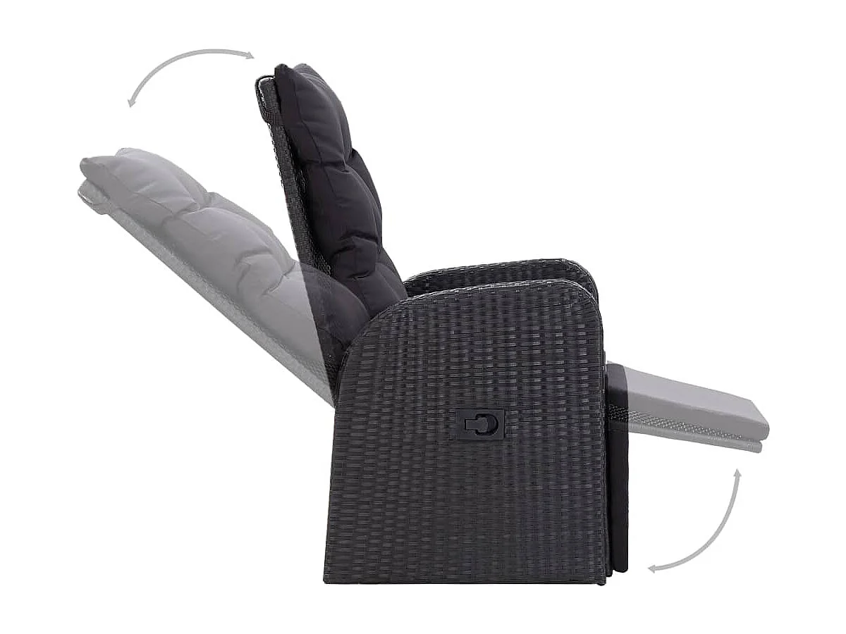 Chaise inclinable de jardin et coussin Résine tressée Noir