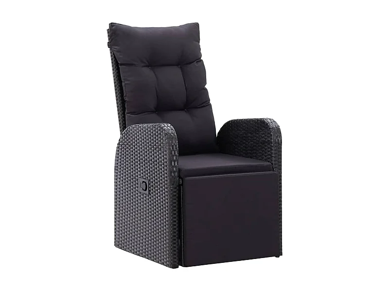 Chaise inclinable de jardin et coussin Résine tressée Noir