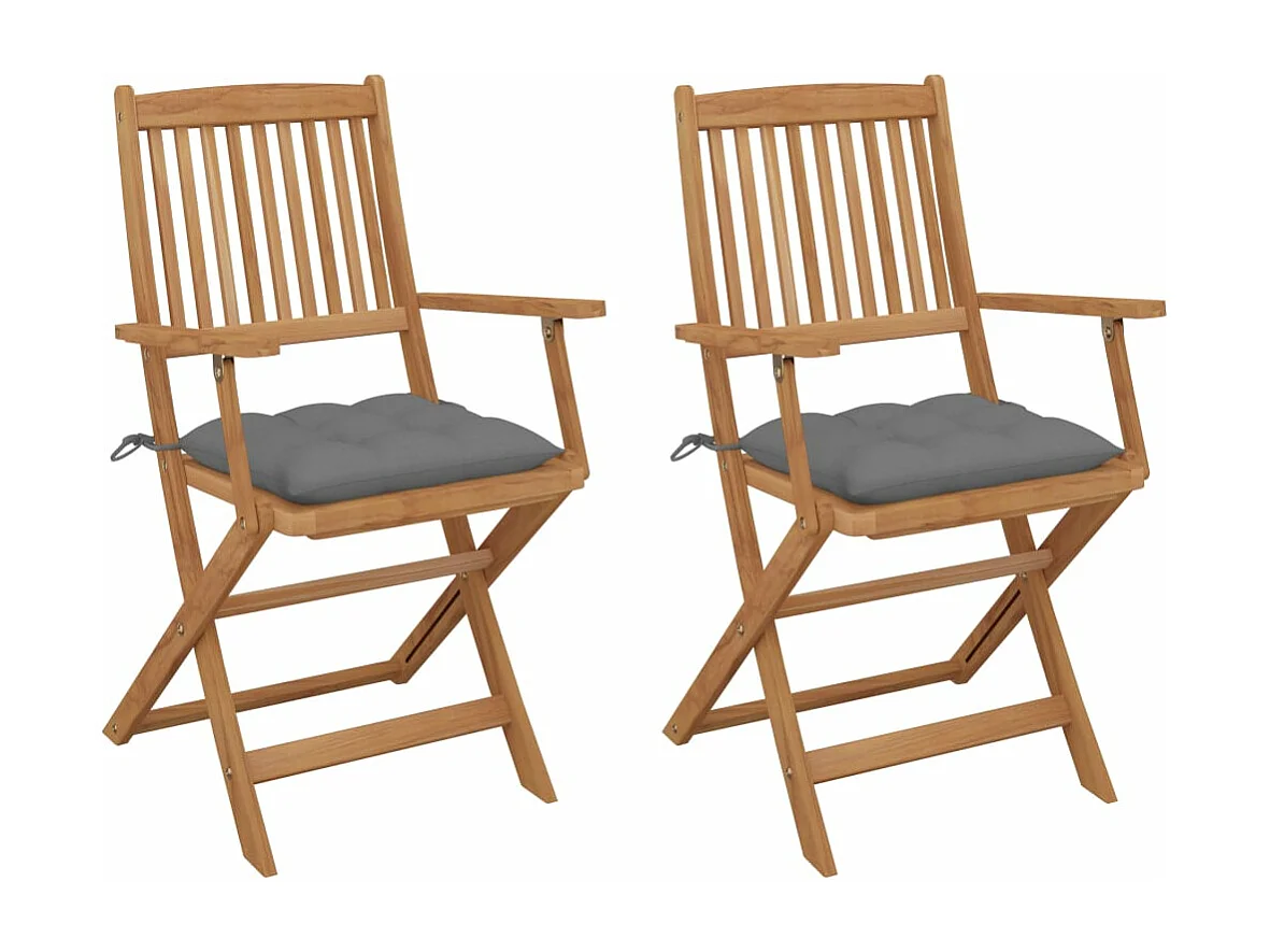 Chaises pliables de jardin 2 pcs avec coussins Bois d'acacia 35