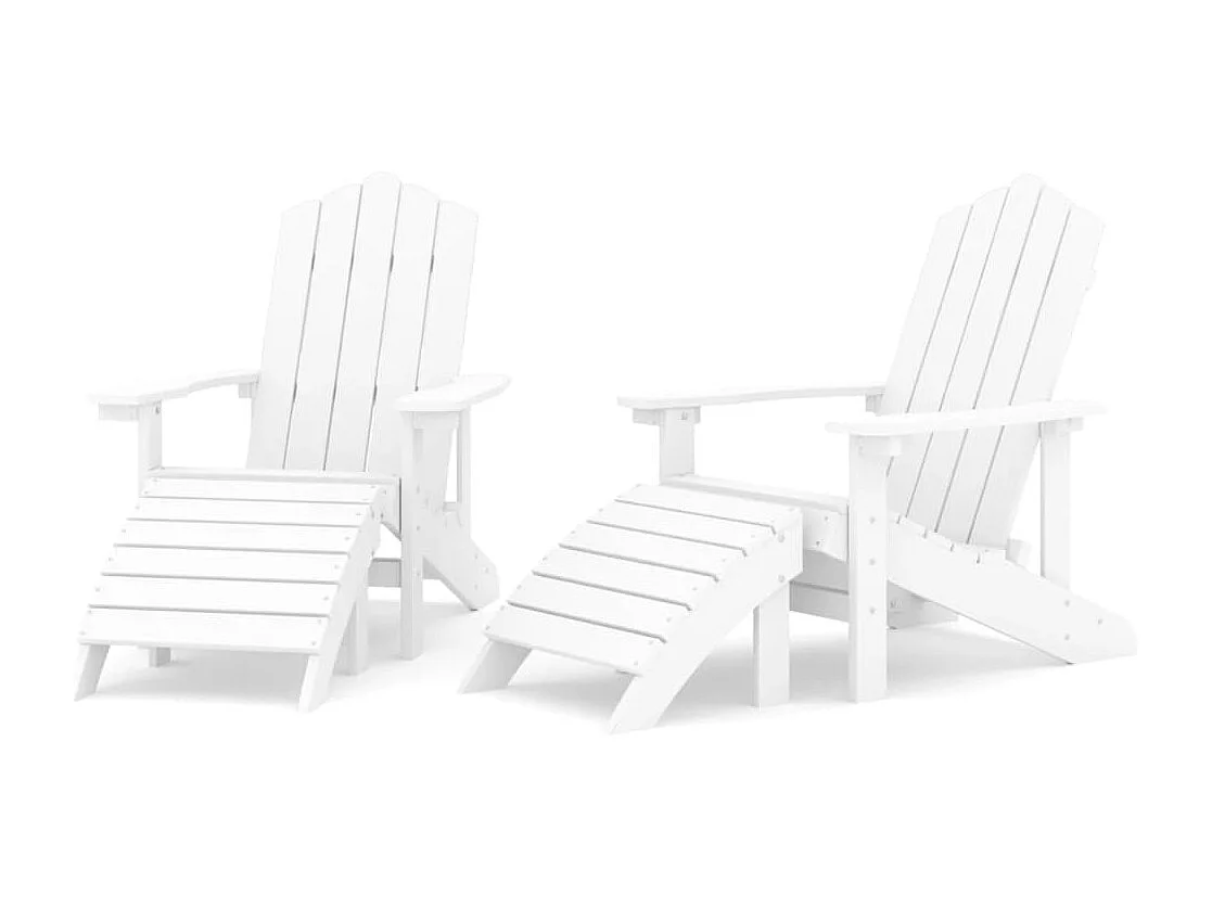 Chaises de jardin Adirondack avec repose-pieds 2 pcs PEHD Blanc