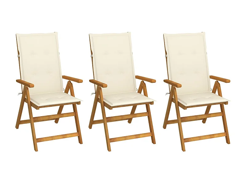 Chaises pliables de jardin 3 pcs avec coussins Bois d'acacia 28