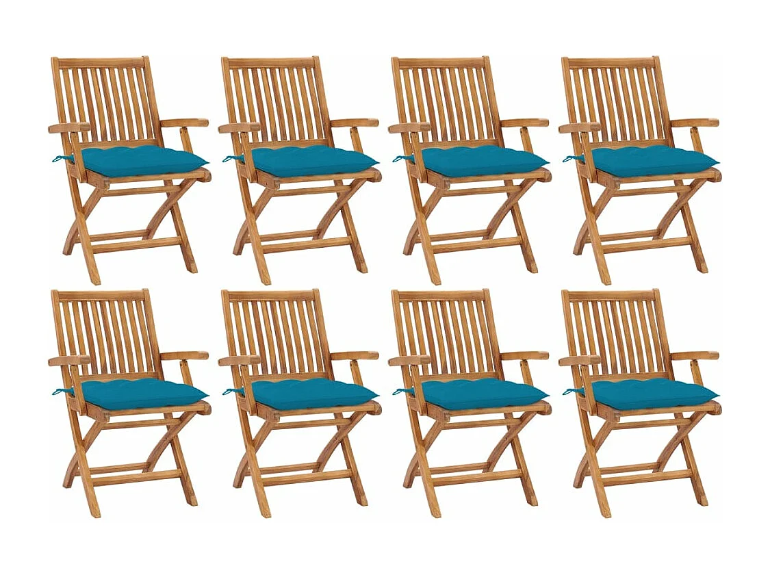 Chaises pliables de jardin avec coussins 8 pcs Teck solide 42