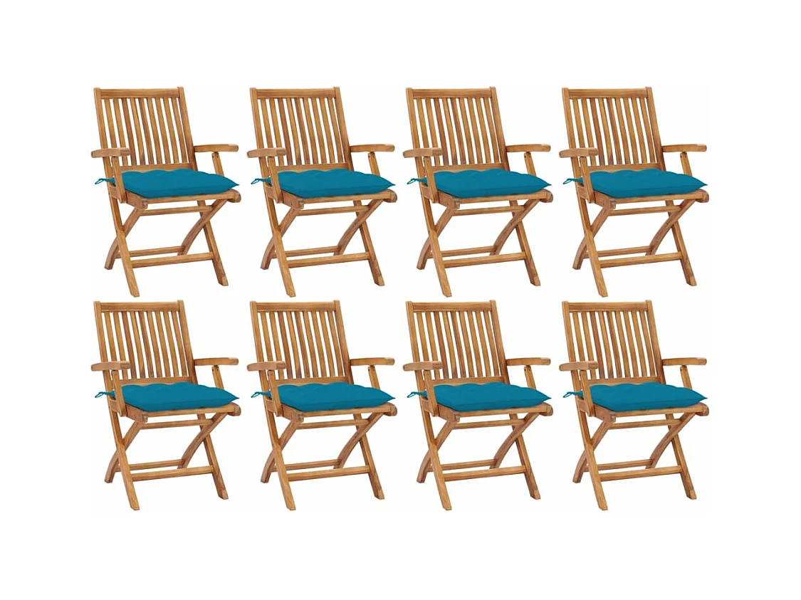 Chaises pliables de jardin avec coussins 8 pcs Teck solide 42