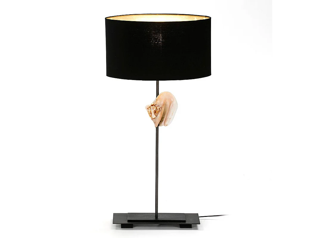 Lámpara de mesa Kontir de tela negra y base de metal gris