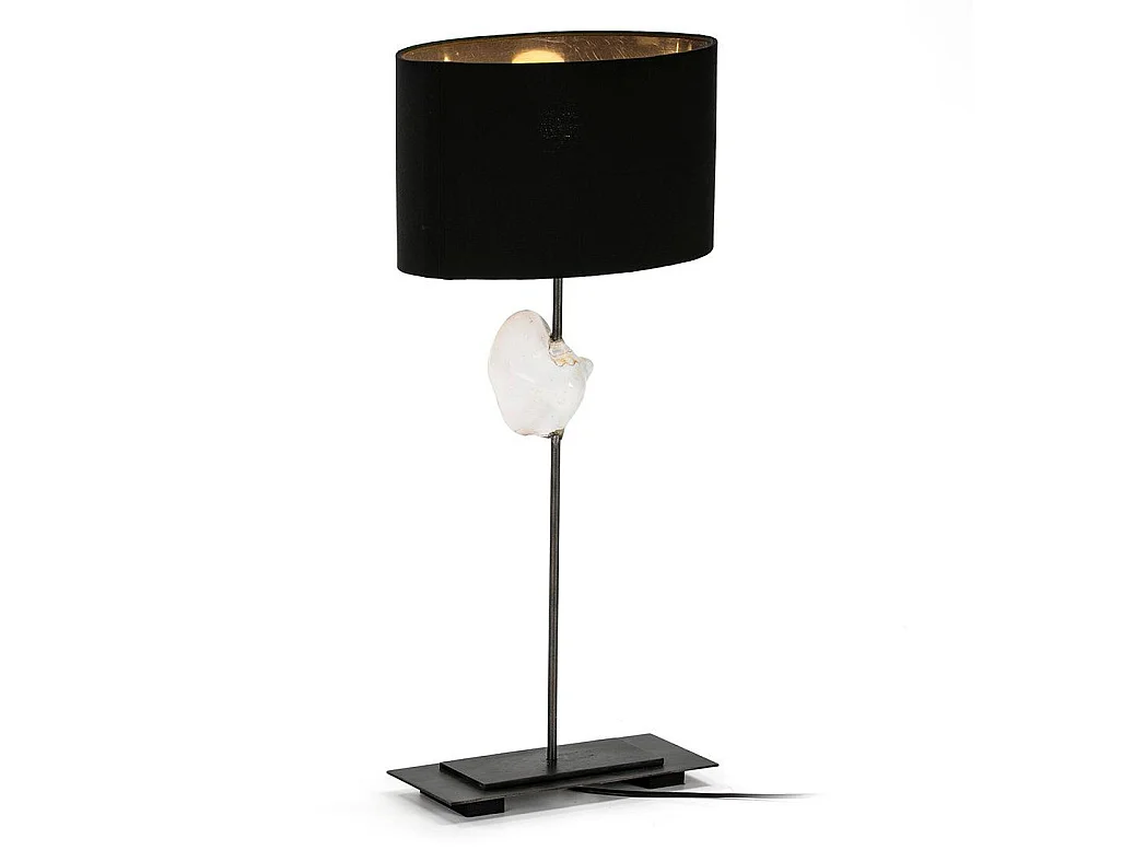 Lámpara de mesa Kontir de tela negra y base de metal gris