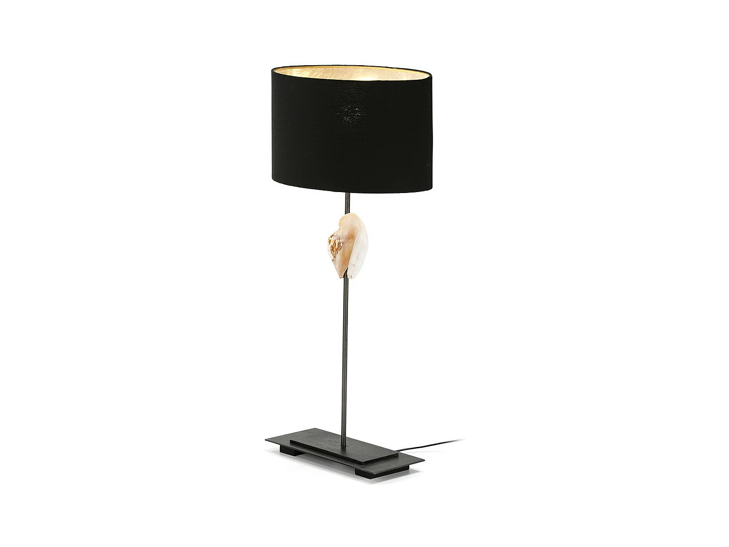 Lampe de table tissu noir et pied métal gris Kontir