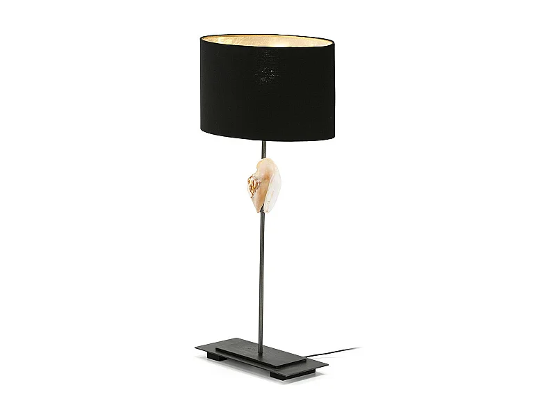 Lampe de table tissu noir et pied métal gris Kontir