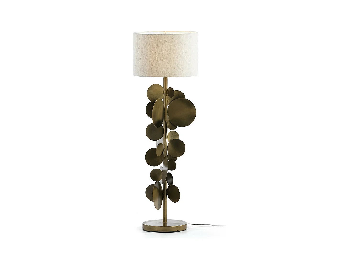 Lampe de table tissu blanc et pied métal doré Maruma