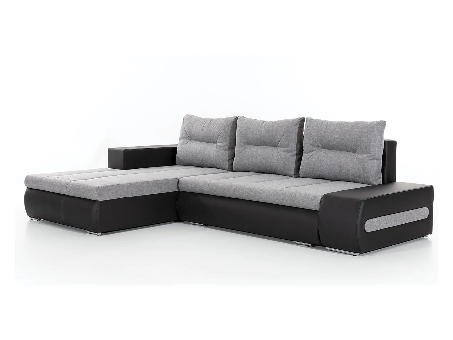 Canapé convertible angle gauche tissu gris clair et simili noir Waker 275cm