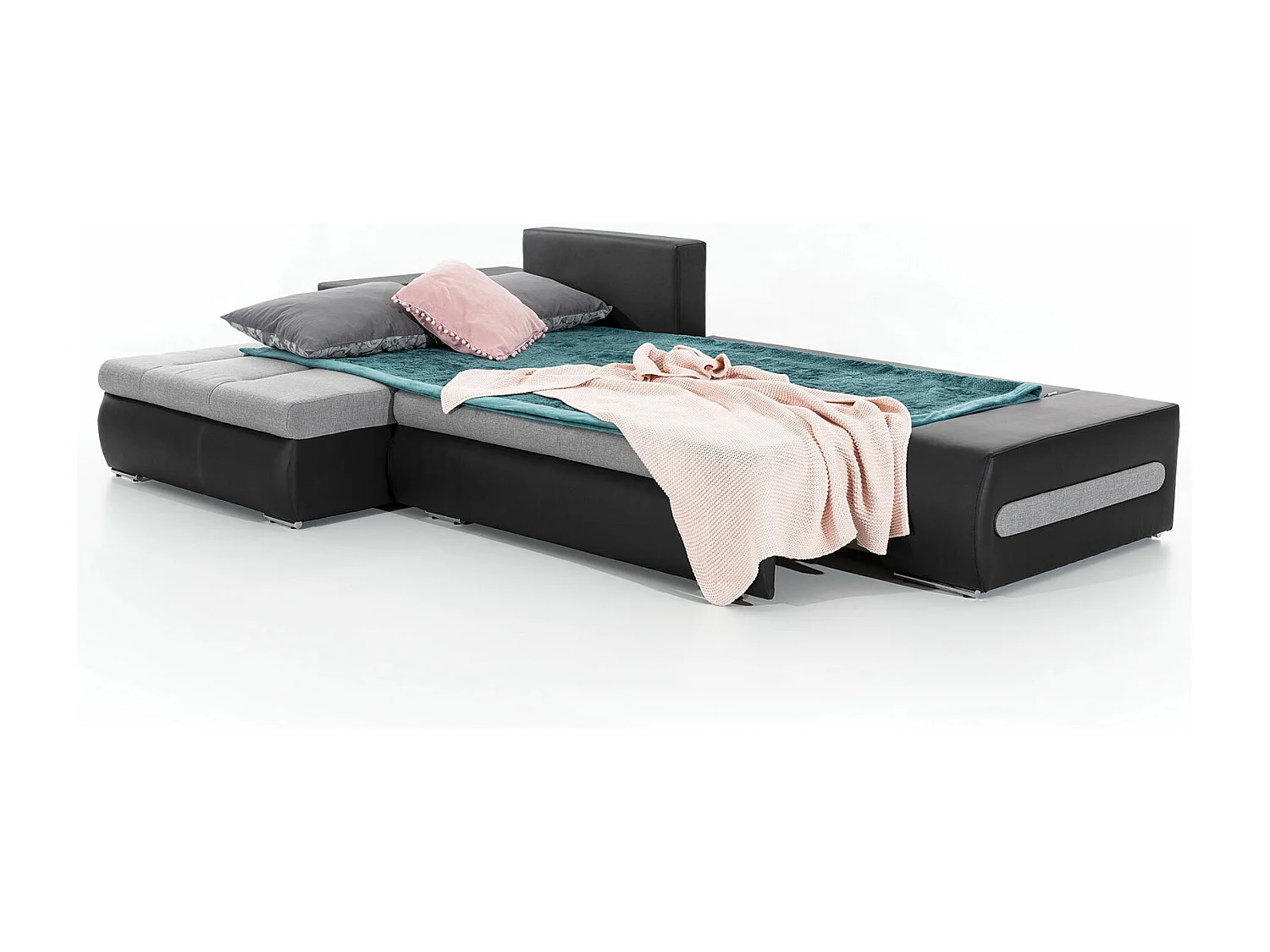 Canapé convertible angle gauche tissu gris clair et simili noir Waker 275cm