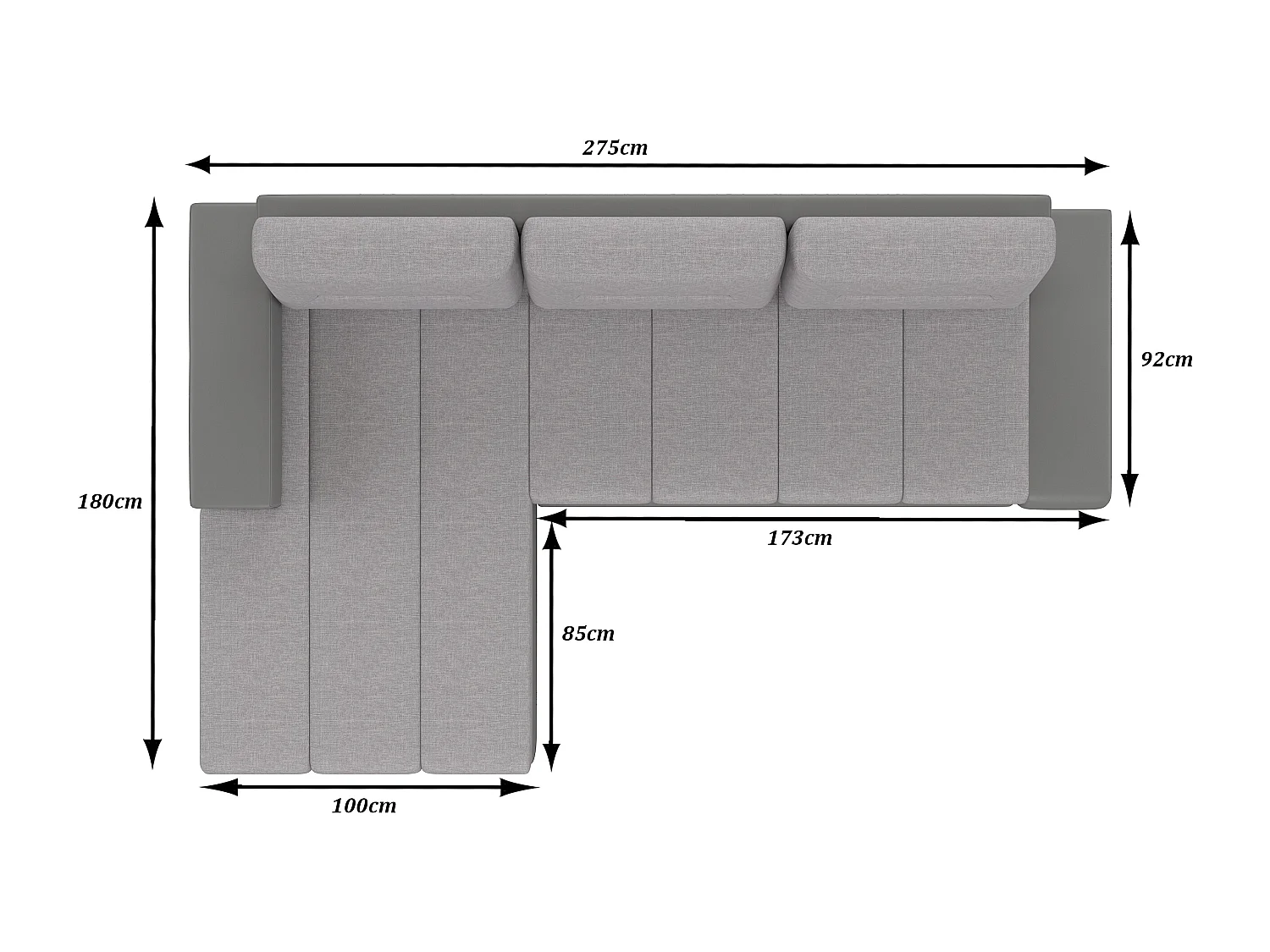 Canapé convertible angle gauche tissu gris clair et simili noir Waker 275cm