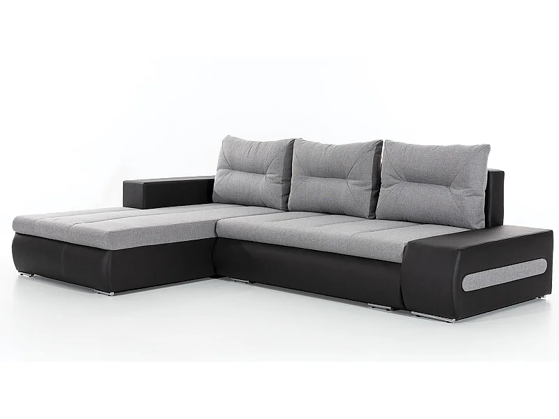 Canapé convertible angle gauche tissu gris clair et simili noir Waker 275cm
