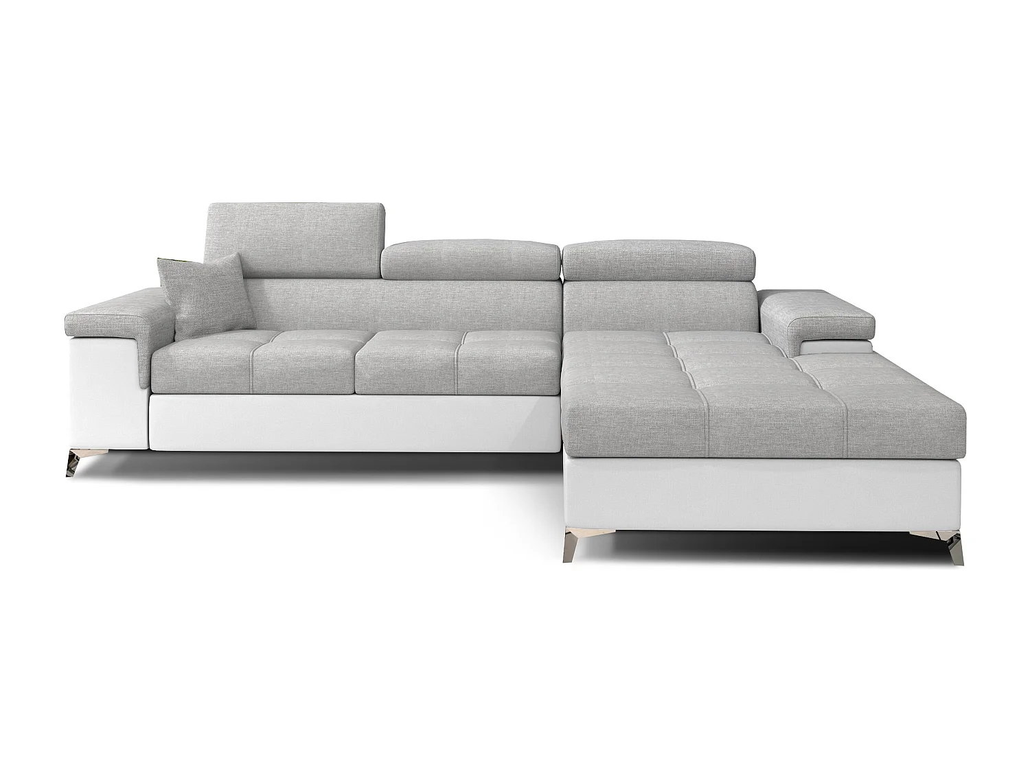 Canapé angle droit convertible tissu gris clair et simili blanc avec appuis-tête réglables Rikaro 280cm