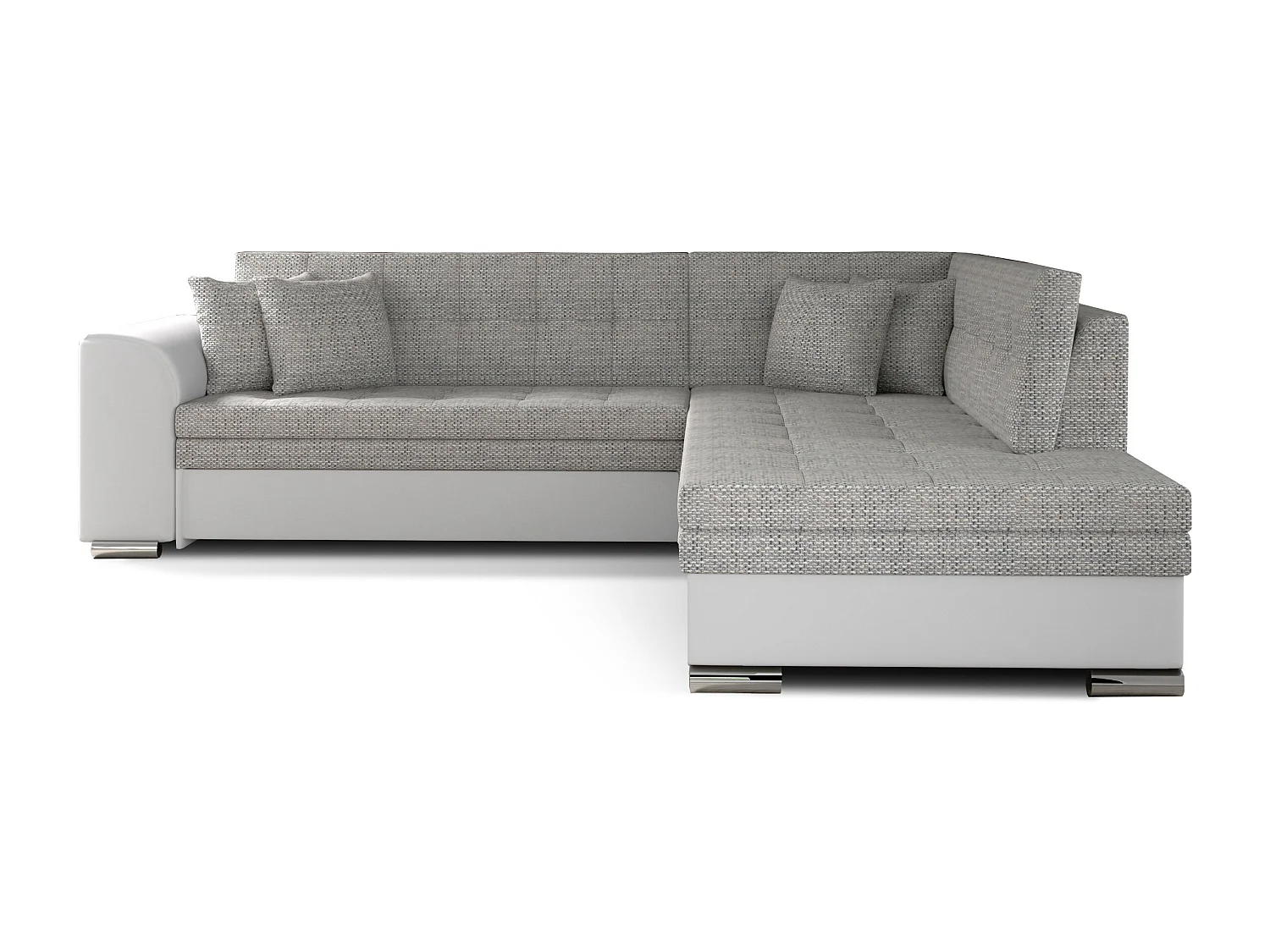 Canapé convertible angle droit tissu gris chiné et simili blanc Pika 260cm