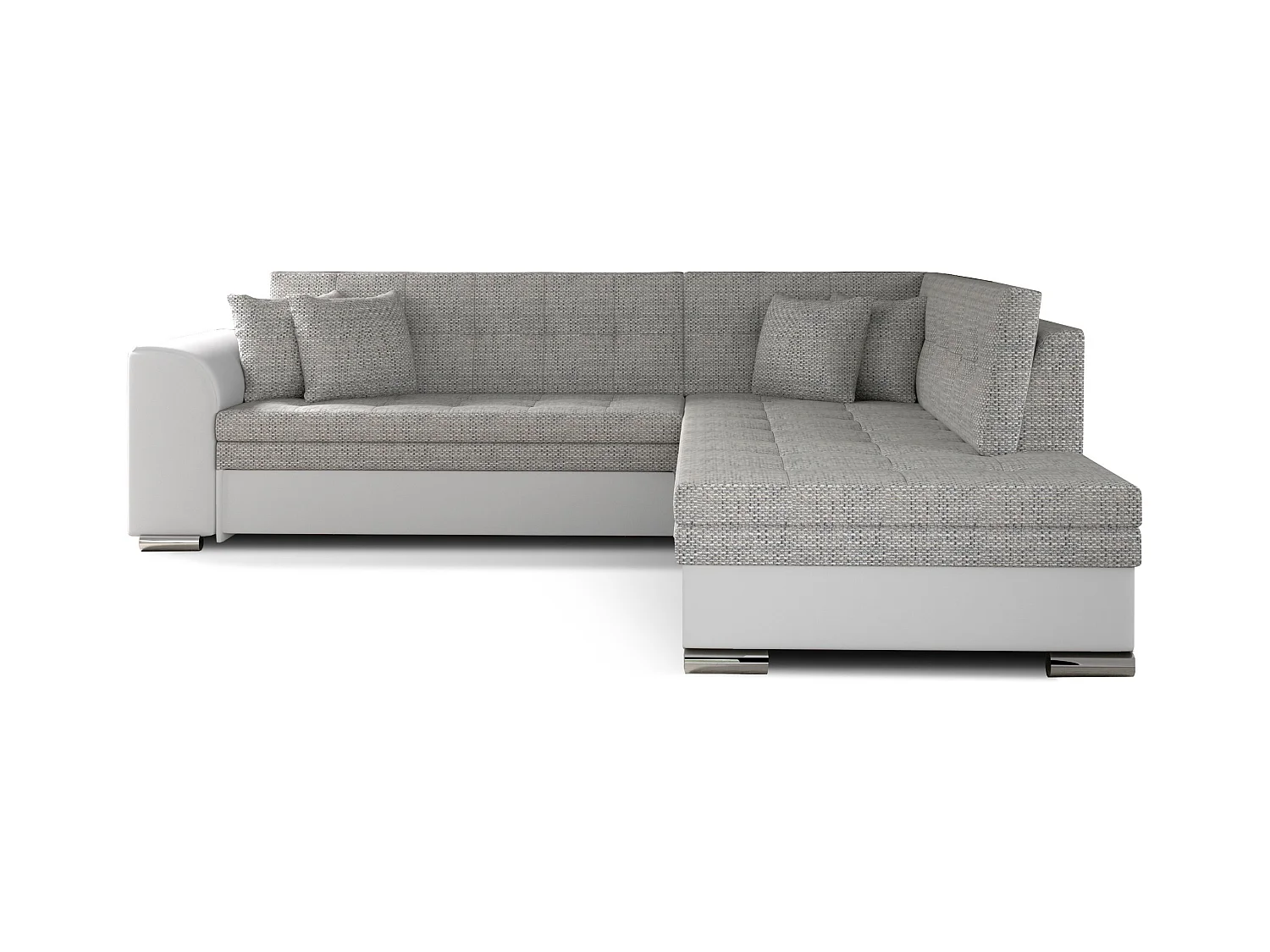 Canapé convertible angle droit tissu gris chiné et simili blanc Pika 260cm
