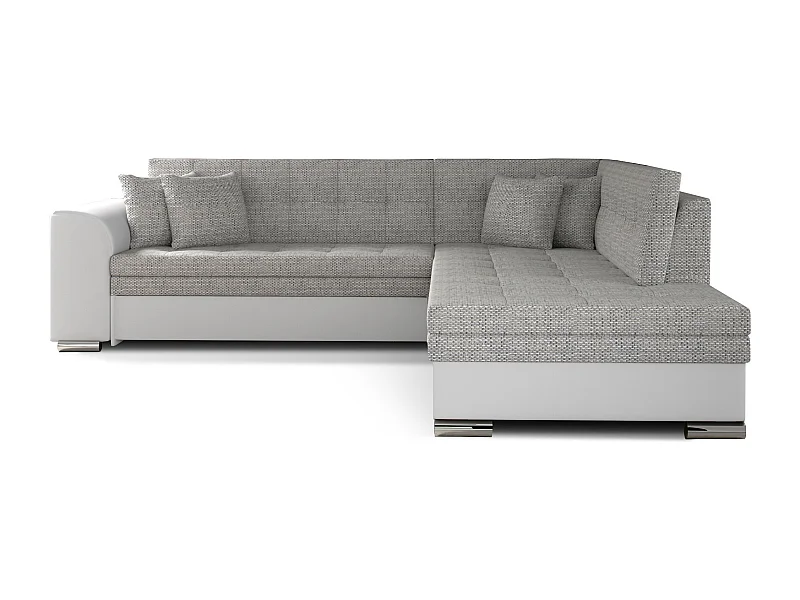 Canapé convertible angle droit tissu gris chiné et simili blanc Pika 260cm