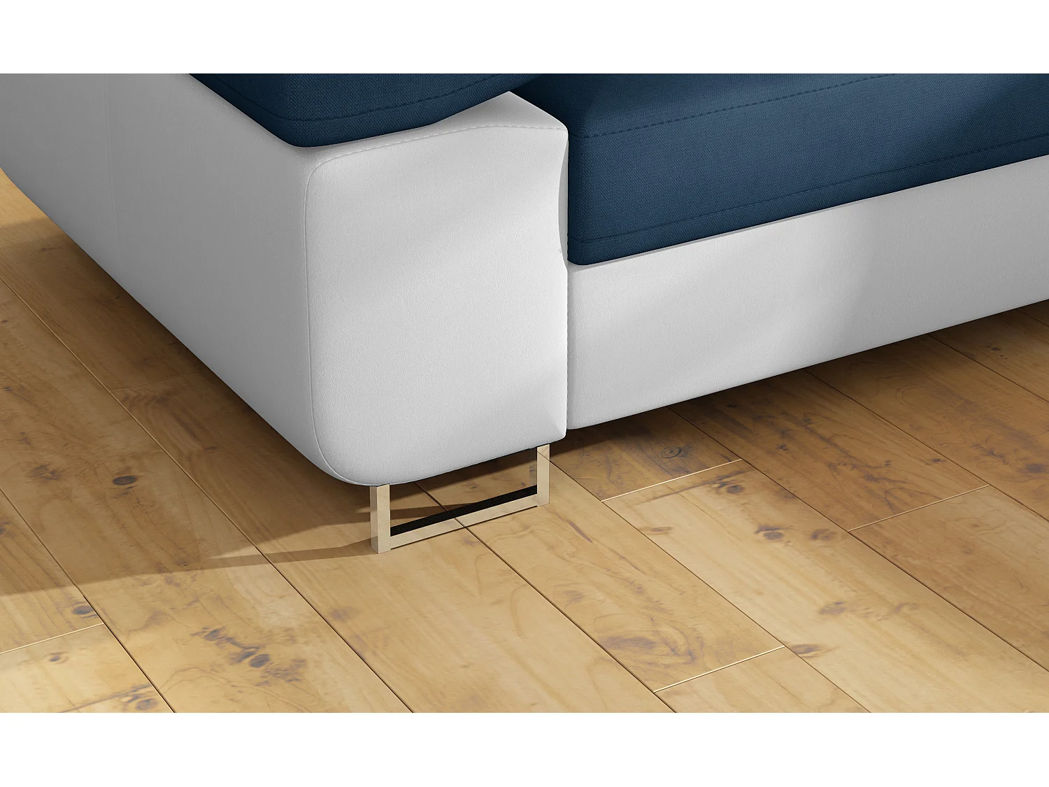 Sofá esquinero convertible en símil piel y tela reposacabezas elevables - Colección Marka-Blanco/Azul oscuro-Ángulos rectos