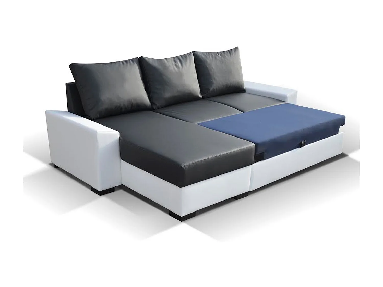 Canapé angle convertible et réversible simili marron et tissu beige clair chiné Luzo 245cm