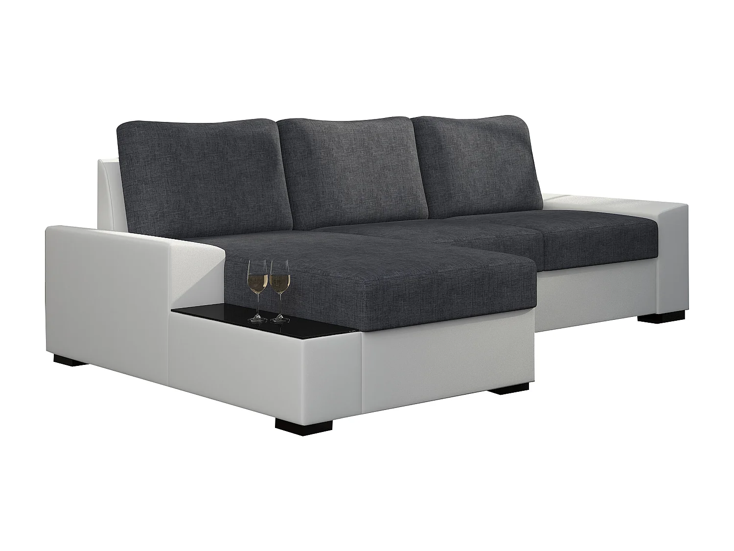 Canapé angle gauche convertible tissu gris foncé et simili blanc James 245cm