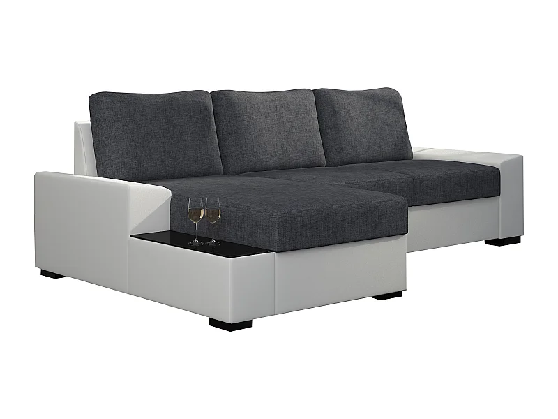 Canapé angle gauche convertible tissu gris foncé et simili blanc James 245cm