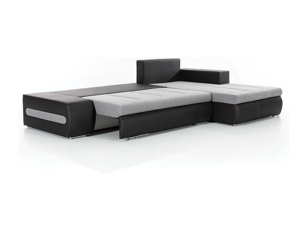 Canapé convertible angle droit tissu beige chiné et simili marron Waker 275cm