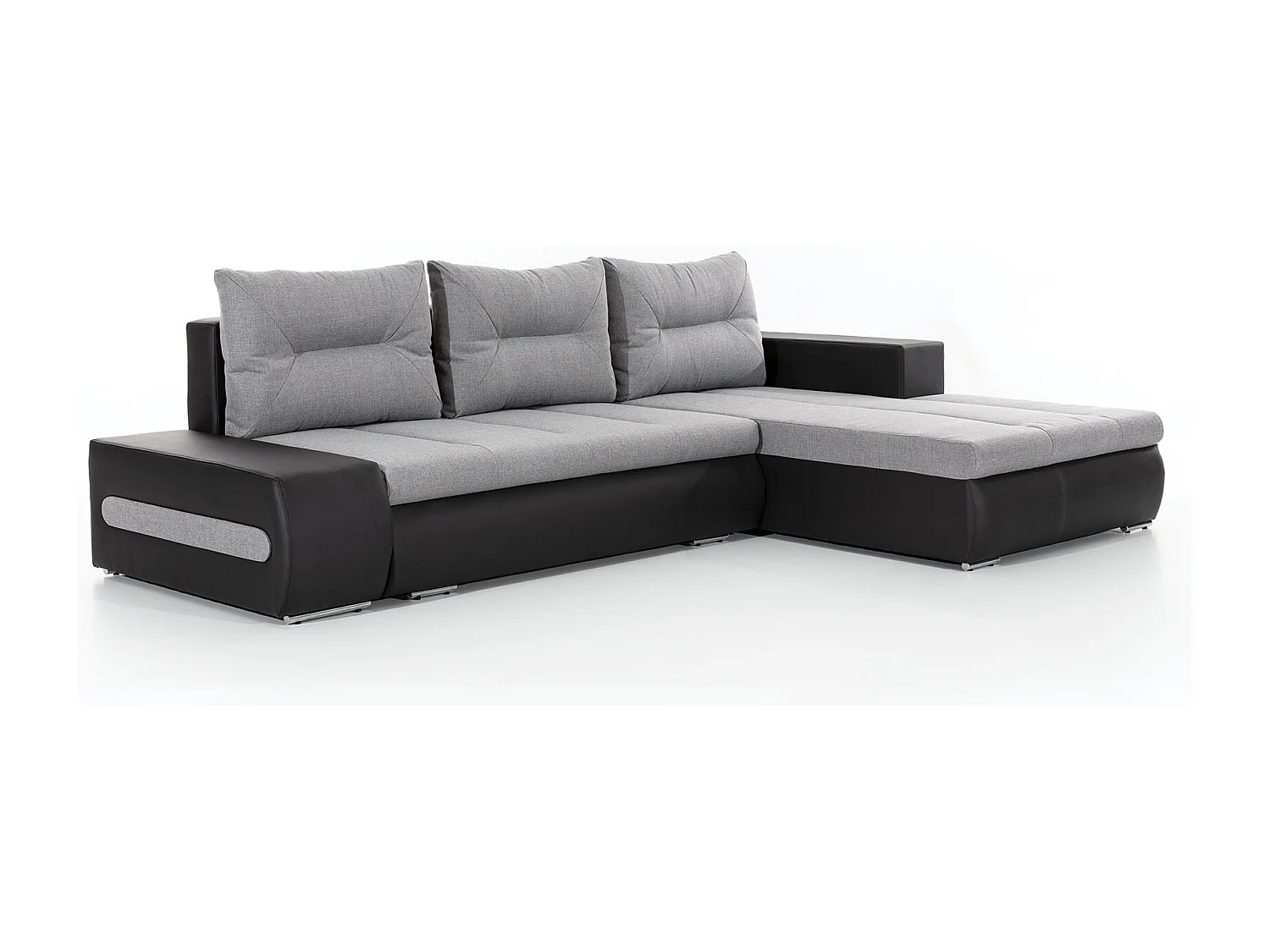 Canapé convertible angle droit tissu beige chiné et simili marron Waker 275cm