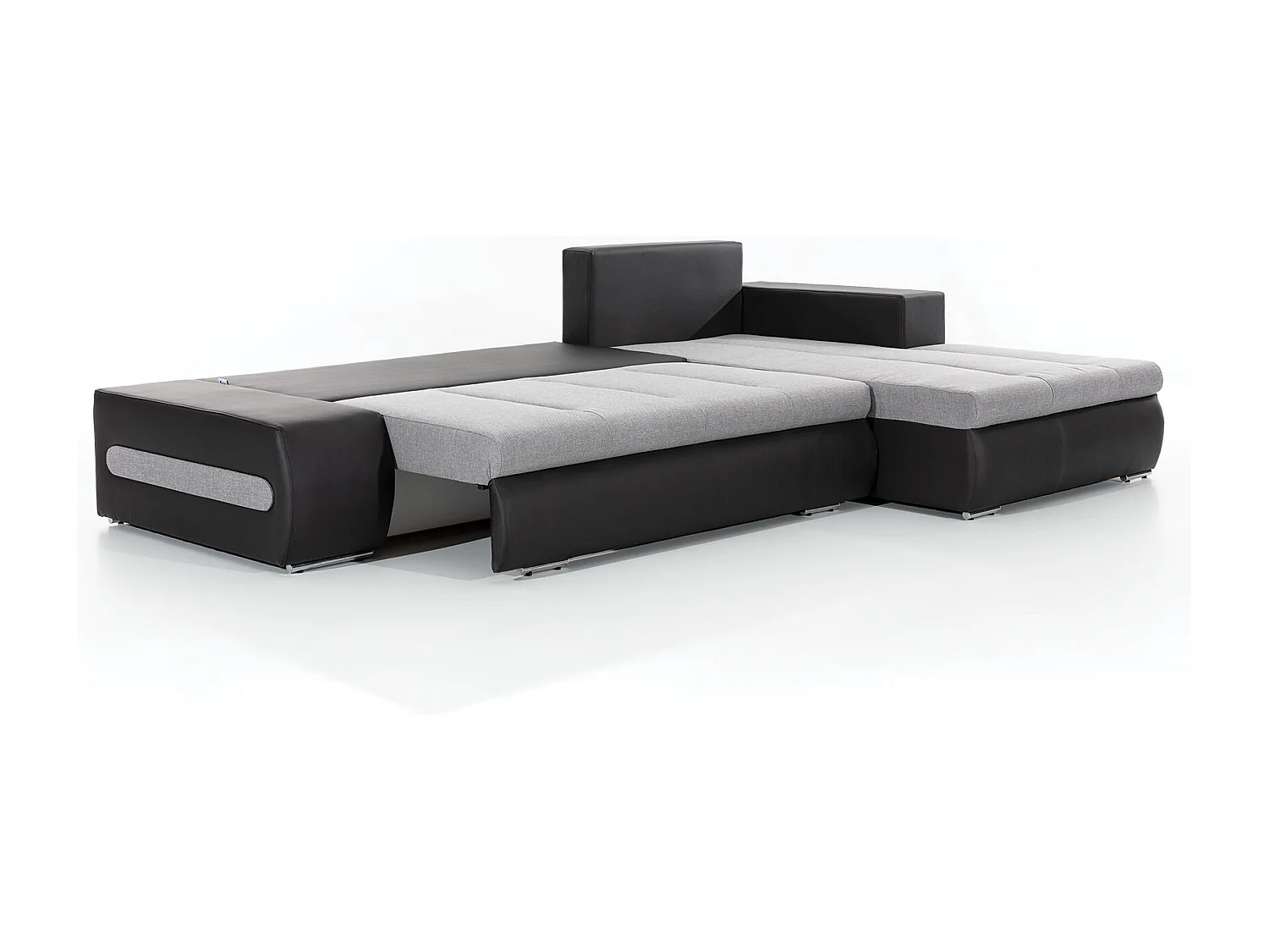 Canapé convertible angle droit tissu beige chiné et simili marron Waker 275cm