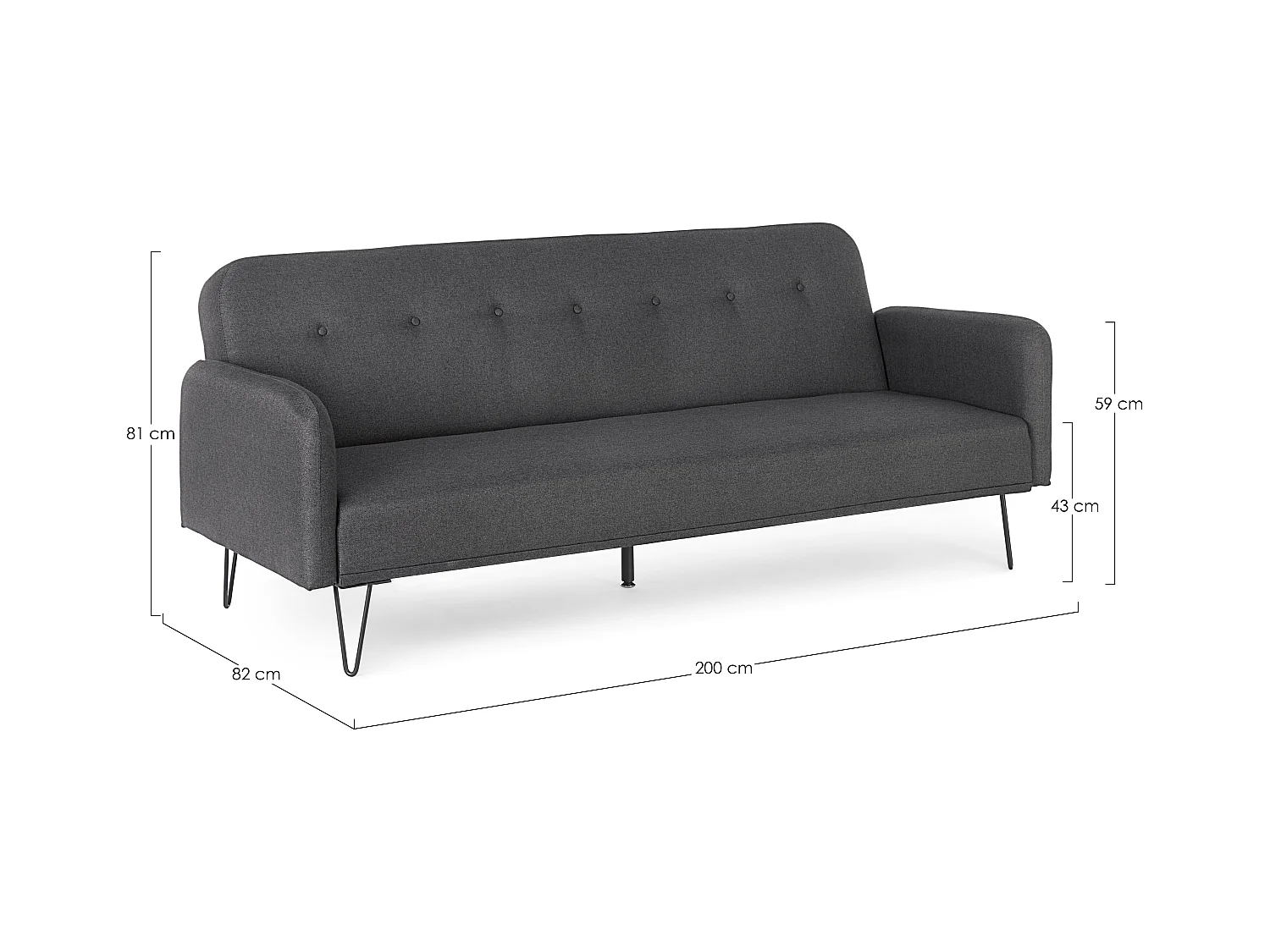 Canapé lit 3 places tissu polyester noir Becky