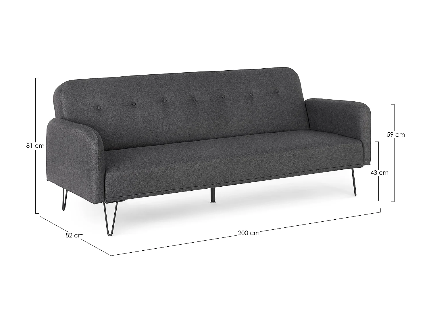 3-zits slaapbank zwart polyester stof Becky