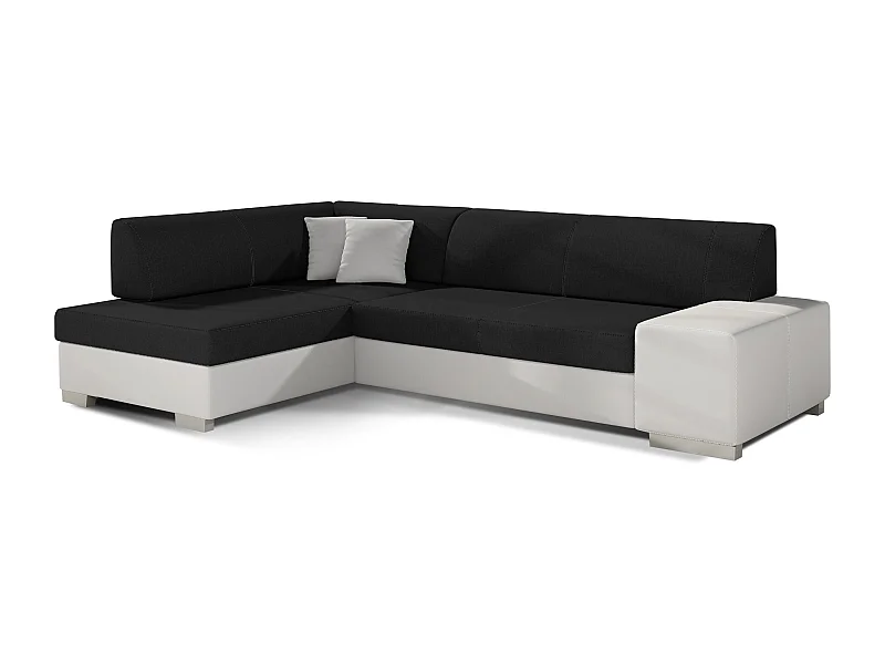 Canapé convertible angle gauche tissu noir et simili cuir blanc Polky 272cm