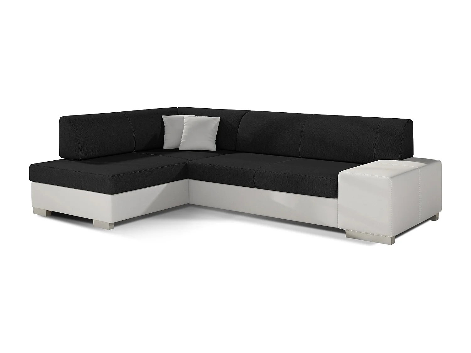 Canapé convertible angle gauche tissu noir et simili cuir blanc Polky 272cm