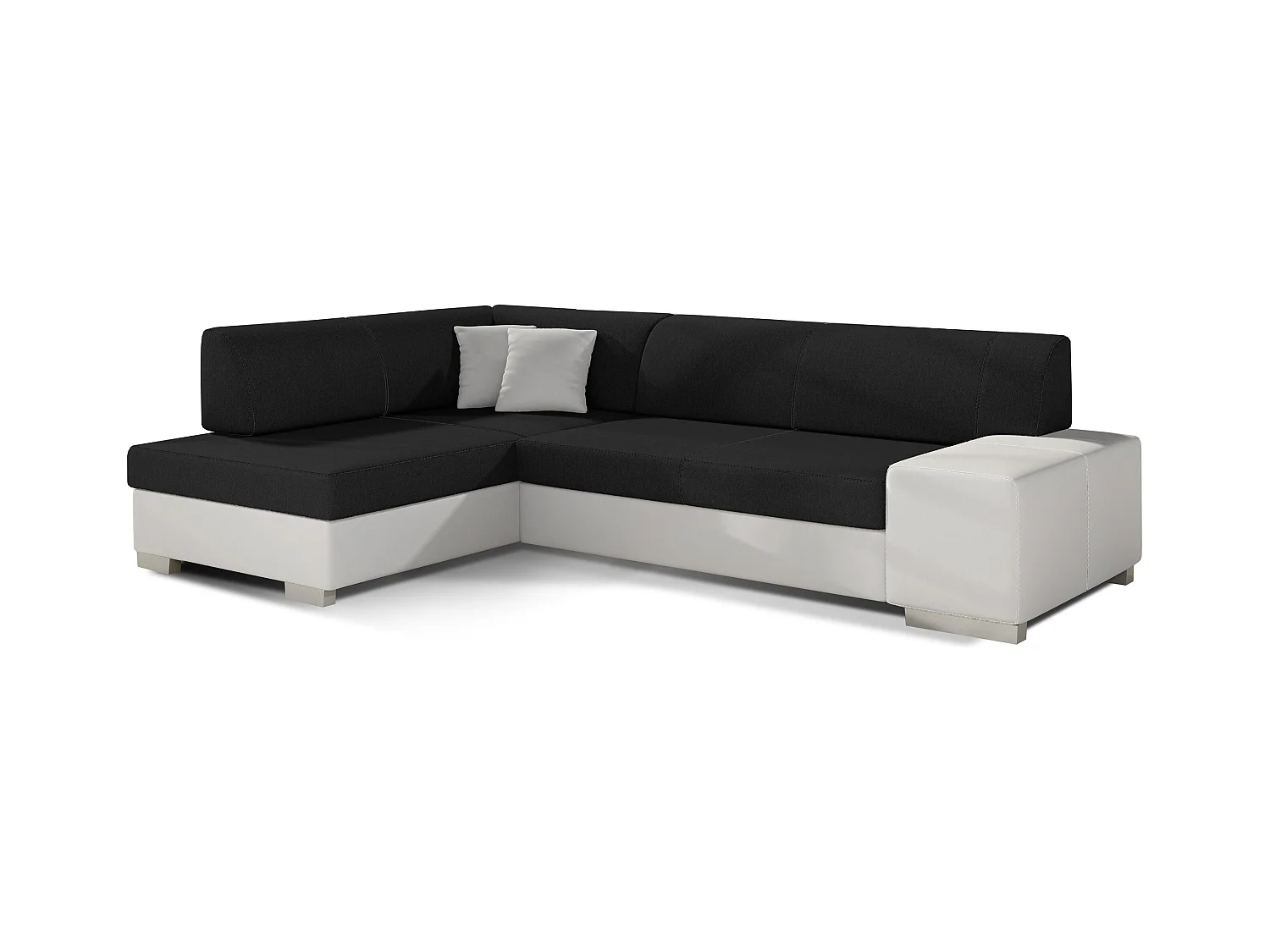 Canapé convertible angle gauche tissu noir et simili cuir blanc Polky 272cm