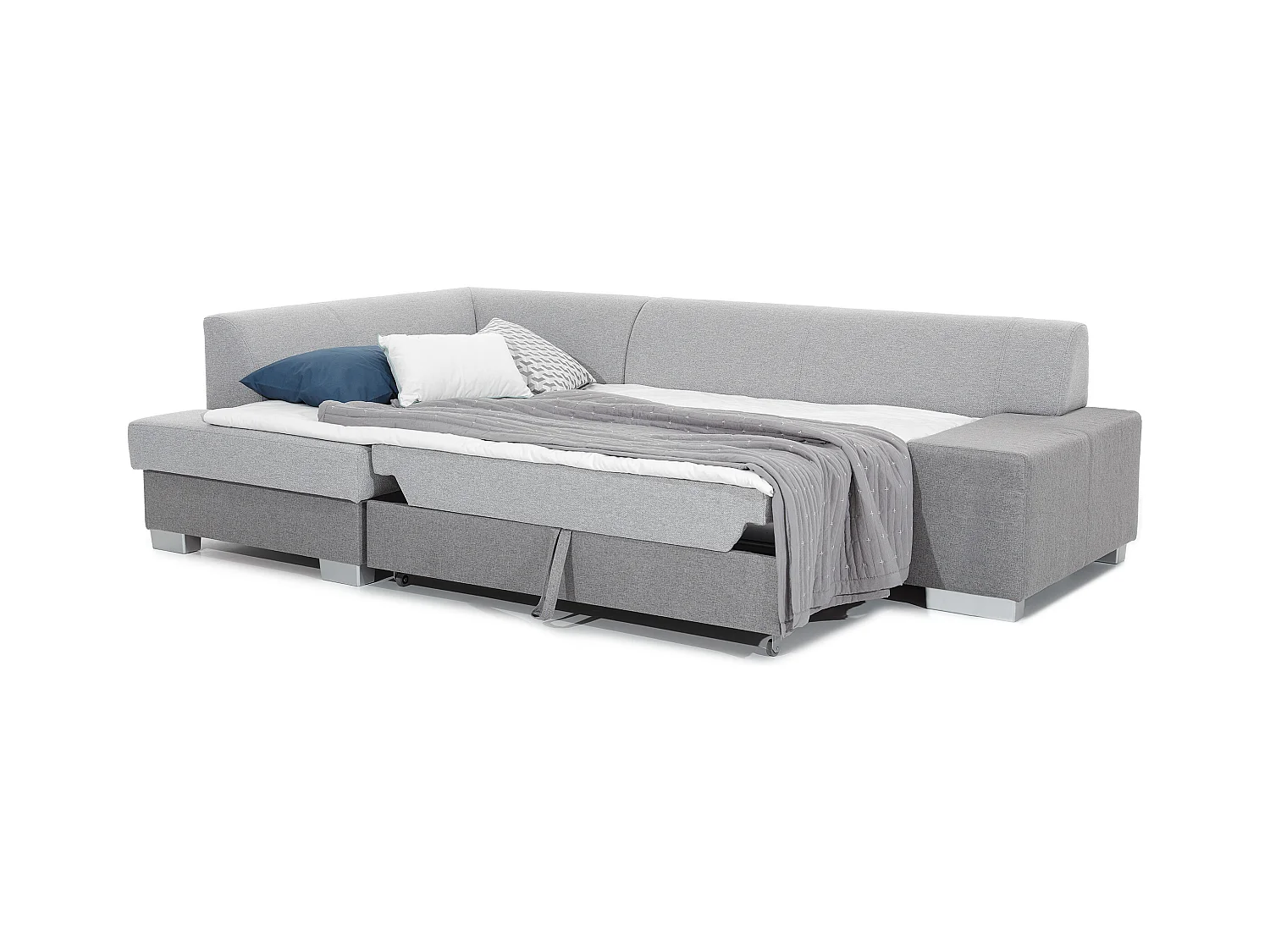 Canapé convertible angle gauche tissu noir et simili cuir blanc Polky 272cm