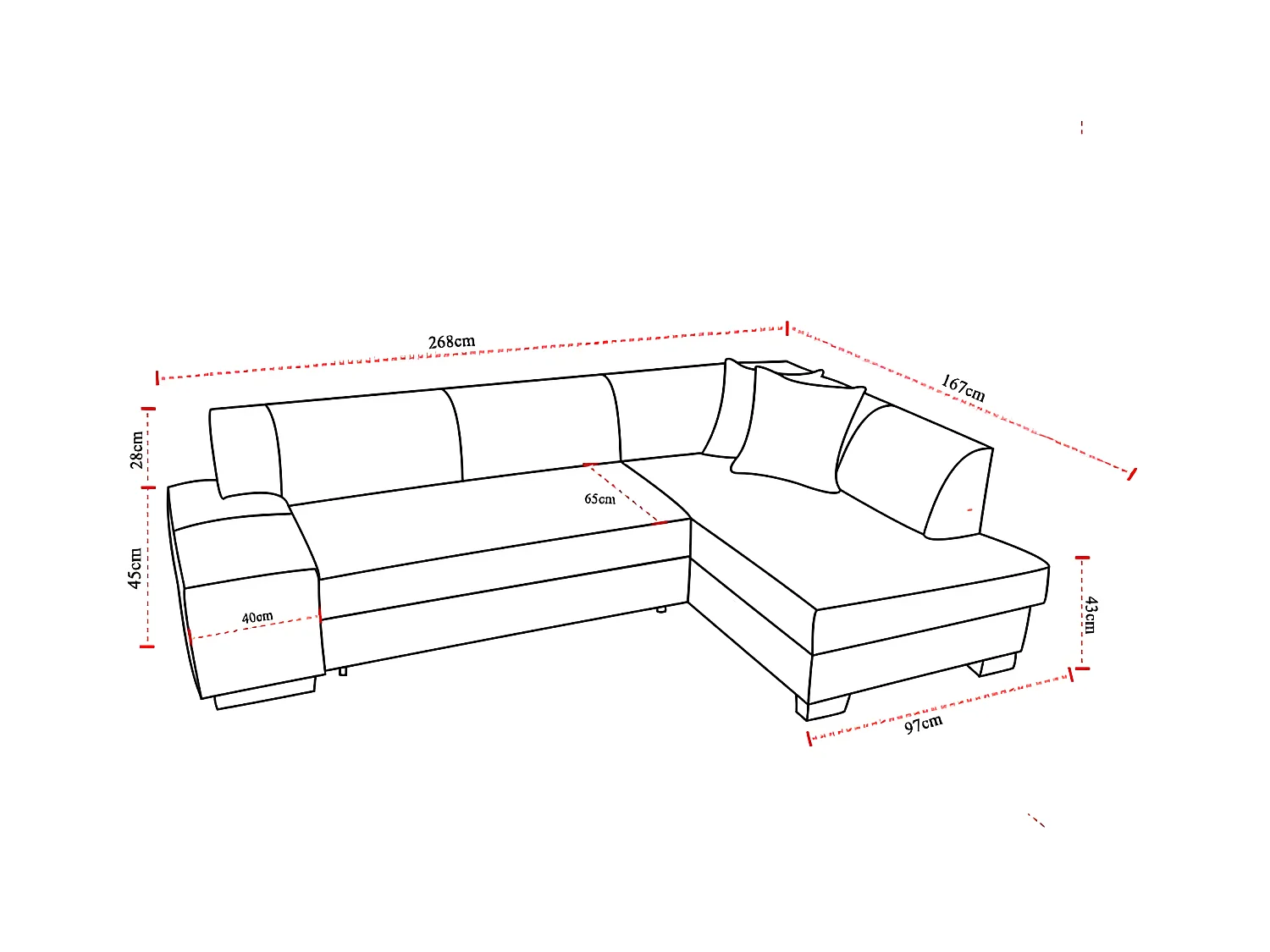 Canapé convertible angle gauche tissu noir et simili cuir blanc Polky 272cm