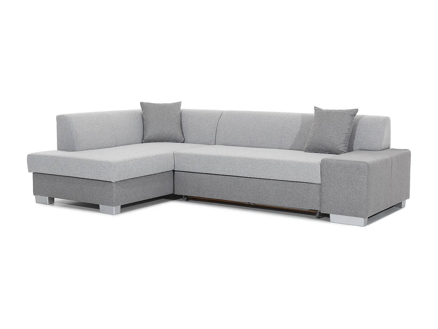 Canapé convertible angle gauche tissu noir et simili cuir blanc Polky 272cm