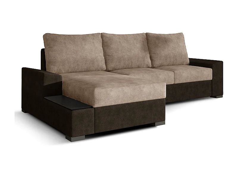 Canapé angle gauche convertible tissu doux marron foncé et marron clair James 245cm